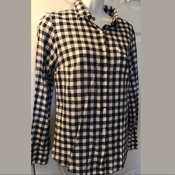 J. CREW The Perfect Shirt Blue White Gingham Plaid Top Button Down Blouse Navy - Picture 4 of 8